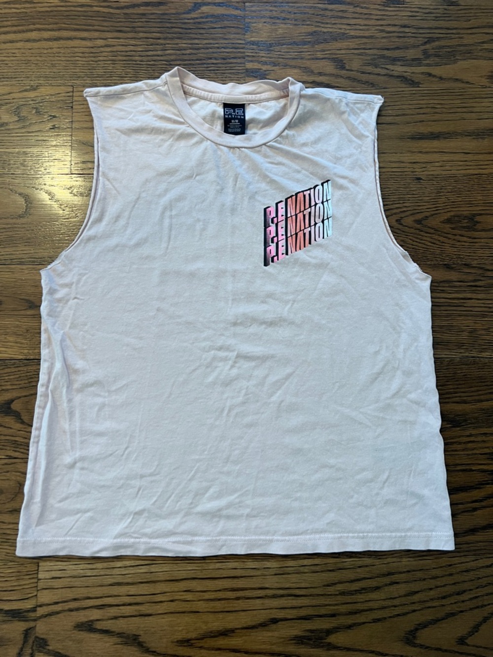P.E Nation Pale Pink Muscle Tee with Multicolor Logo